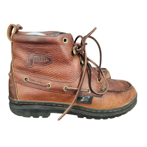 Justin Chukka Boots Womens 6.5 M Brown Leather Lace Up Ankle Work Boots L0991 - Picture 1 of 13